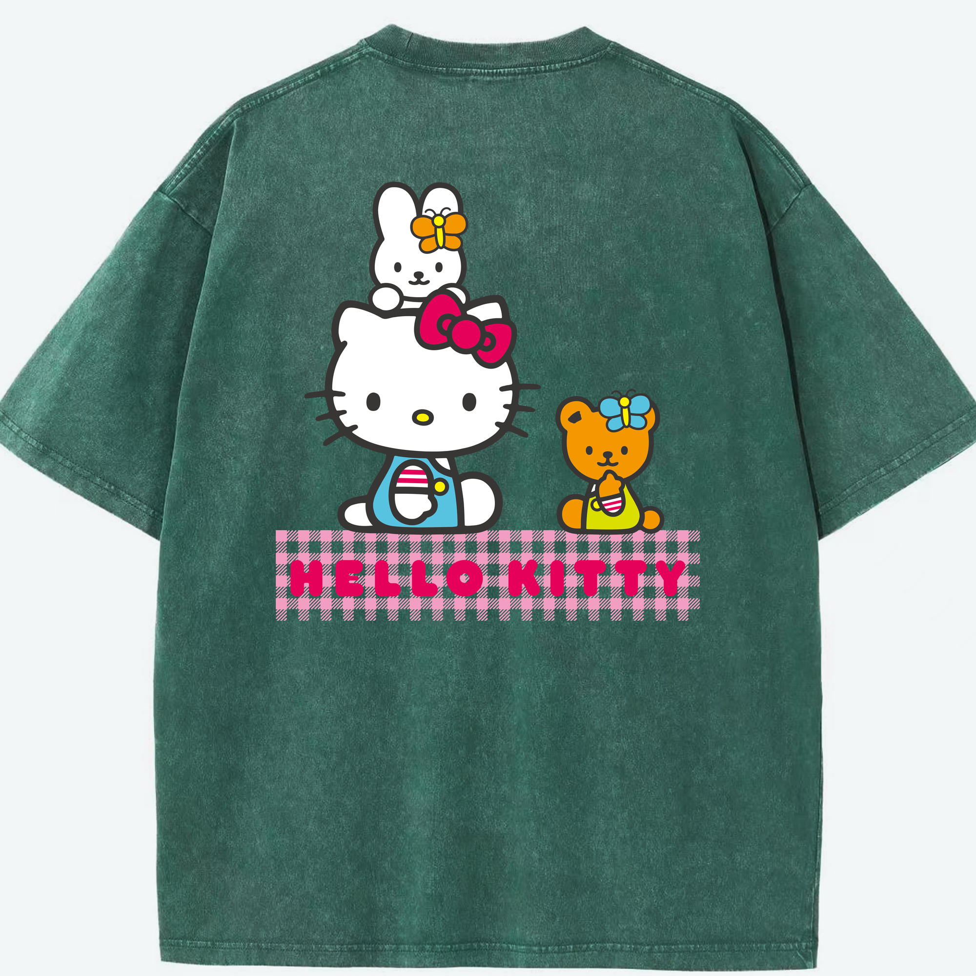 （画像用） Hello Kitty ハローキティ 綿100% ヴィンテージ風 半袖Tシャツ（背面プリント）
